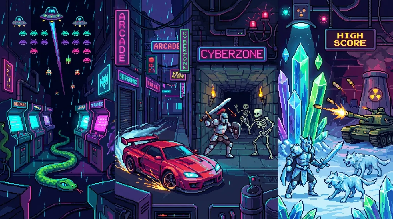 PixelDen — Free pixel art games portal with arcade, racing, dungeon crawling and tower defense games